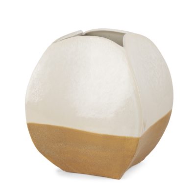 Vania Short Off White w/ Tan Textured Ceramic Vase