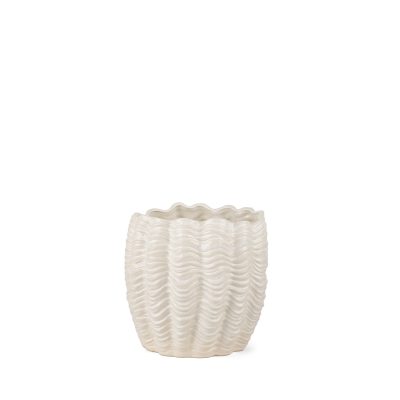 Velia Short Seashell Sculptural Cream Glazed Ceramic Vase