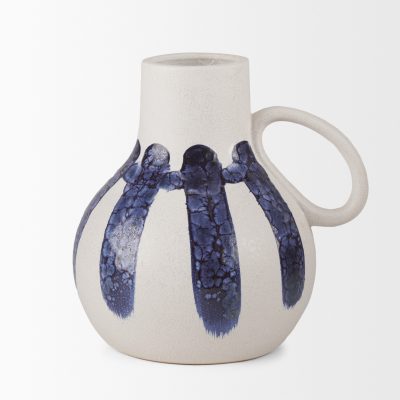 Alternative view of Truett White w/ Blue Stripes Ceramic Jug Vase