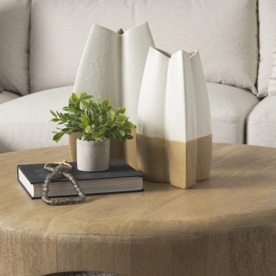 Alternative view of Vania Small Off White w/ Tan Textured Ceramic Vase