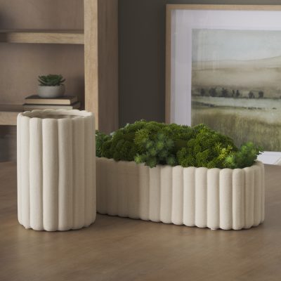 Alternative view of Mira Tall Textured Blush Beige Fluted Ceramic Vase