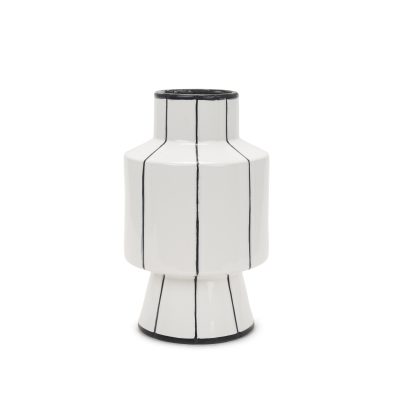 Dinah Small White w/ Black Stripes  Ceramic Vase