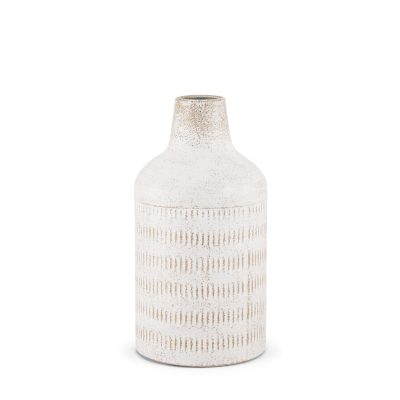 Tisha Small White W/ Terracotta Distressing Metal Vase