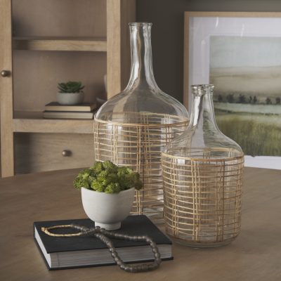 Alternative view of Troian Medium Rattan Wrapped Glass Bottle