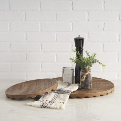 Alternative view of Waverly Round Light Brown Wood Scalloped Edged Trays