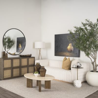 Alternative view of Syona Travertine + Mango Wood leg Oval Coffee table