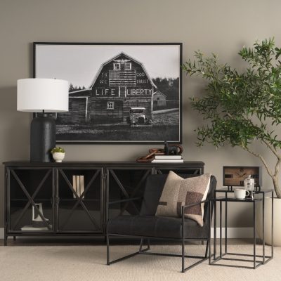 Alternative view of Stratton Gunmetal w/ Genuine Aged Black Leather Upholstered Accent Chair