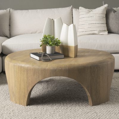 Alternative view of Shima Round Light Brown Wood W/Arched Legs Coffee Table