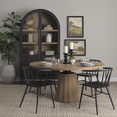 Alternative view of Swanson 60" Light Brown Wood Round Pedestal Dining Table