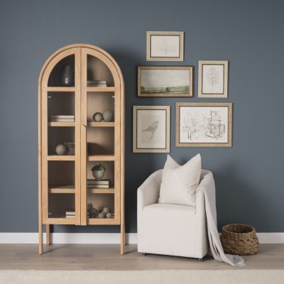 Alternative view of Callum Light Brown Elm Wood w/ Glass Doors  Arched Curio Cabinet