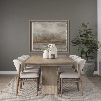 Alternative view of Shivon 84" Rectangular Light Brown Mango Wood W/ Travertine Dining Table