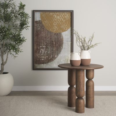 Alternative view of Sonel Pedestal Medium Dark Brown Acacia Wood Foyer Table