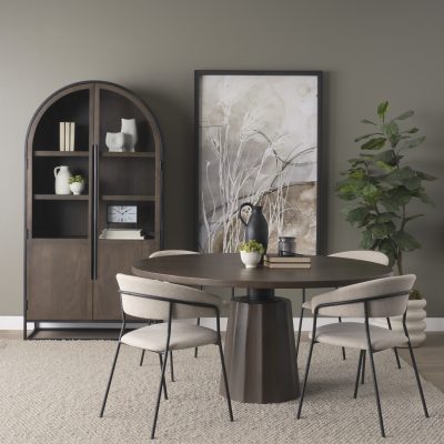 Alternative view of Sloan 80.5H Dark Brown Wood W/Black Metal Arched Curio Cabinet