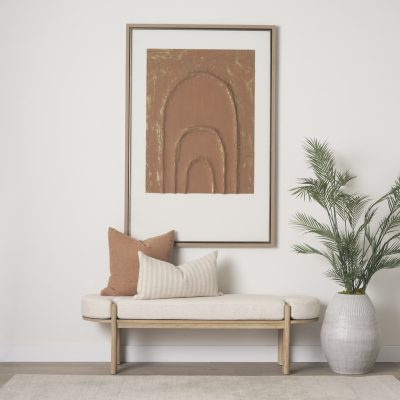 Alternative view of Sohan Light Brown Elm Wood w/ Oatmeal Fabric Bench