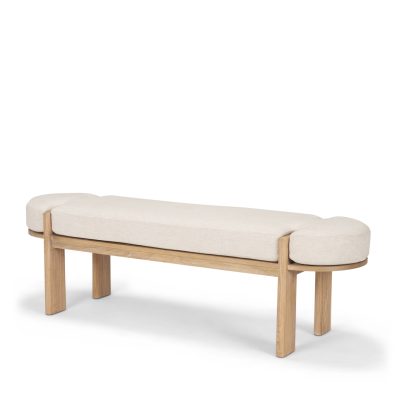 Sohan Light Brown Elm Wood w/ Oatmeal Fabric Bench