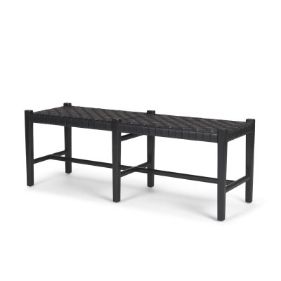 Shane Black Wood w/ Woven Black Leather Bench