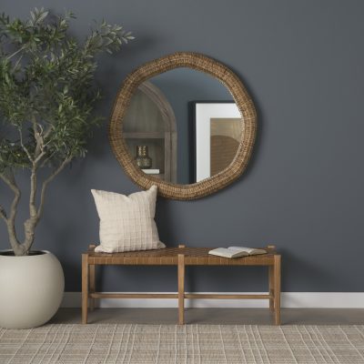 Alternative view of Shane Brown Wood w/ Woven Brown Leather Bench