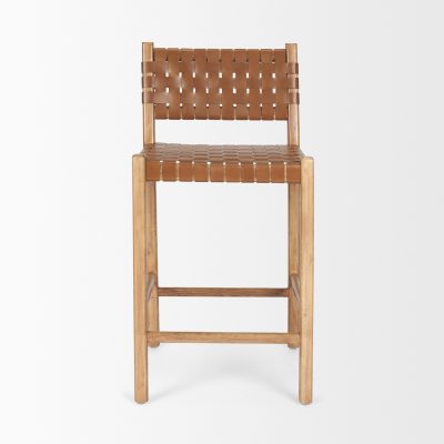 Alternative view of Shane Brown Wood w/ Woven Brown Leather Counter Stool