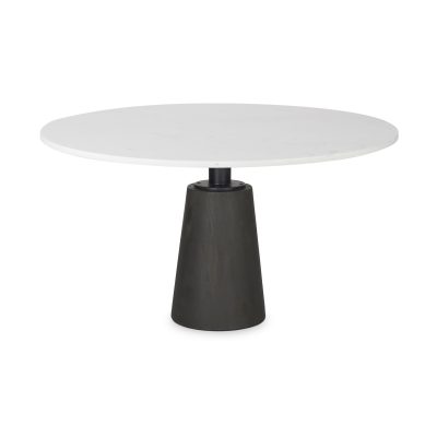 Maxwell 48L x 48W x 30H Round White Marble Top w/ Black Metal and Wood Pedestal Base Dining Table