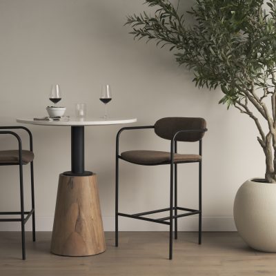Alternative view of Parker Muted Brown Faux Leather w/ Black Metal Counter Stool