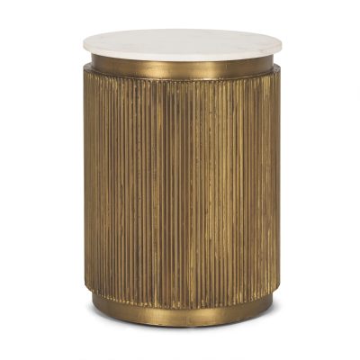 Satima White Marble w/ Gold Metal Round Fluted Accent Table