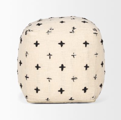 Alternative view of Saanvi Wool w/ Cream and Black Stitched Cross Patterned Pouf