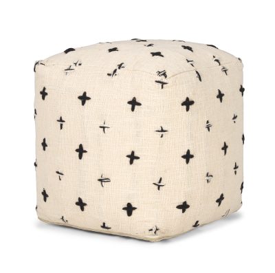Saanvi Wool w/ Cream and Black Stitched Cross Patterned Pouf