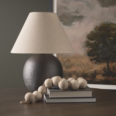 Alternative view of Sadiyah Black Brushed Metal w/ Beige Shade Table Lamp