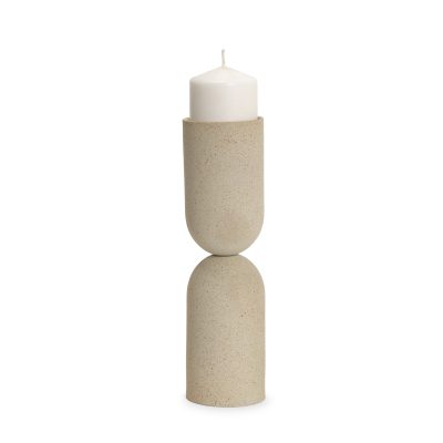 Qamra Tall Beige Textured Metal Pillar Candle Holder Candle Holder