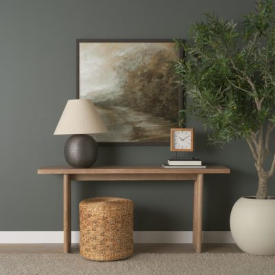 Alternative view of Renaya Light Brown Wood w/ Matte Black Metal Base Table Clock