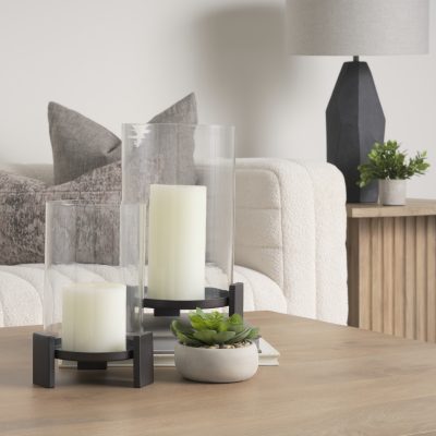 Alternative view of Price Small Matte Black Metal w/ Glass Hurricane Candle Holder