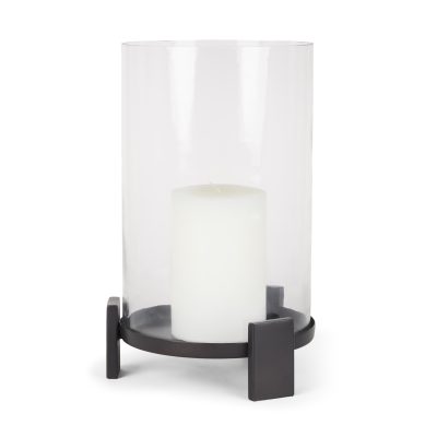 Price Large Matte Black Metal w/ Glass Hurricane Candle Holder