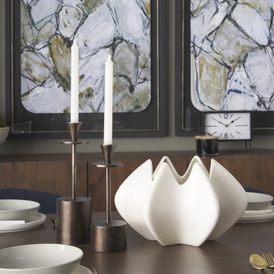 Alternative view of Petria Antiqued Gold Textured Metal Taper Candle Holders