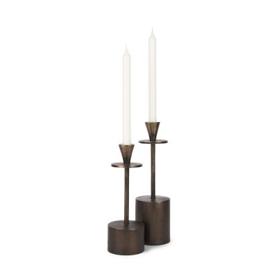 Petria Antiqued Gold Textured Metal Taper Candle Holders