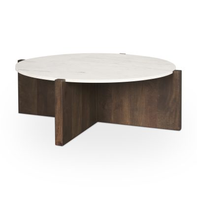 Bianca Dark Brown Wood w/ Marble Round Top Coffee Table