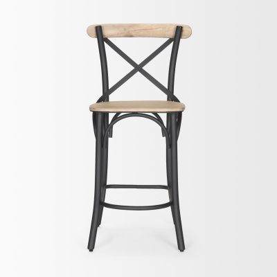 Alternative view of Etienne Light Brown Wood w/ Iron Metal Counter Stool