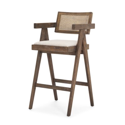 Indie Medium Brown Wood w/ Cane Bar Stool