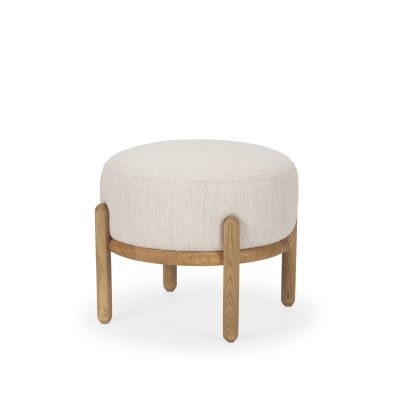 Gwynn Beige Fabric w/ Light Brown Wood Pouf