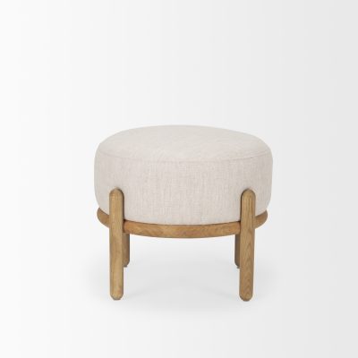 Alternative view of Gwynn Beige Fabric w/ Light Brown Wood Pouf
