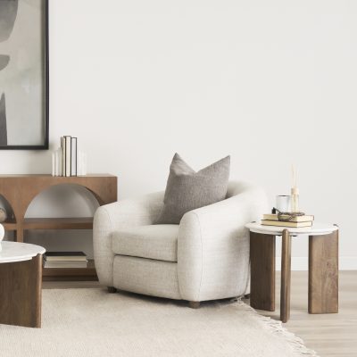 Alternative view of Rumer Dark Brown Wood w/ White Marble Side Table