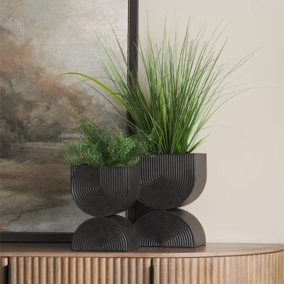 Alternative view of Medina Antiqued Black Tall Metal Planters (Set of 2)