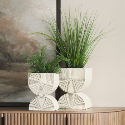 Alternative view of Medina Off White w/ Gold Antiquing Tall Metal Planters (Set of 2)