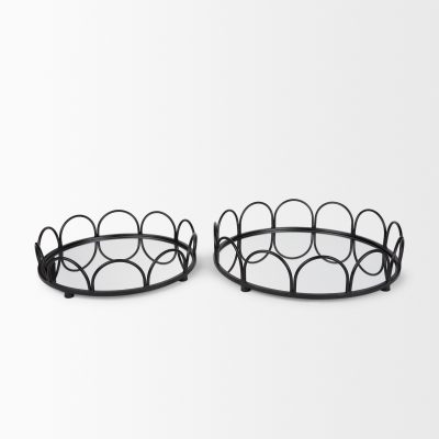 Alternative view of Lenore Round Metal/Mirror Tray Black (Set of 2)