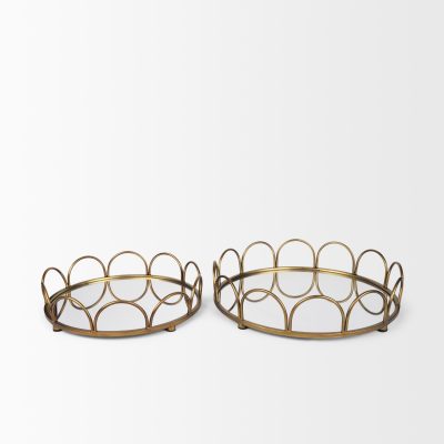 Alternative view of Lenore Round Metal/Mirror Tray Gold (Set of 2)
