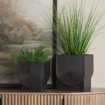 Alternative view of Medina Antiqued Black Metal Planters  (Set of 2)