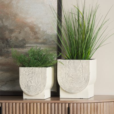 Alternative view of Medina Off White w/ Gold Antiquing Metal Planters (Set of 2)