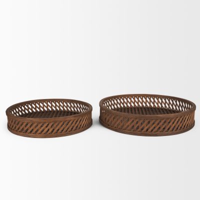 Alternative view of Thala Medium Brown Round Wicker Tray (Set of 2)