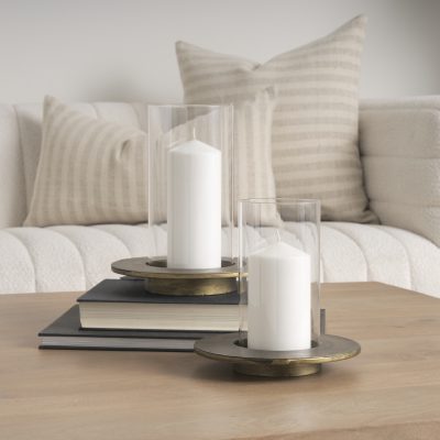 Alternative view of Vivian Gold Metal and Glass Hurricane Candle Holder (Set of 2)