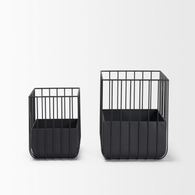 Alternative view of Verna Matte Black Wire Cage Metal Planters (Set of 2)