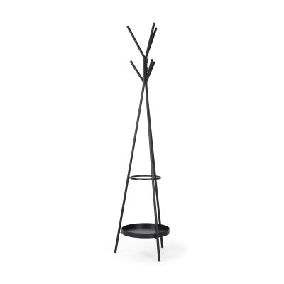 Everett Matte Black Metal w/ Two Metal Shelves Coat Rack